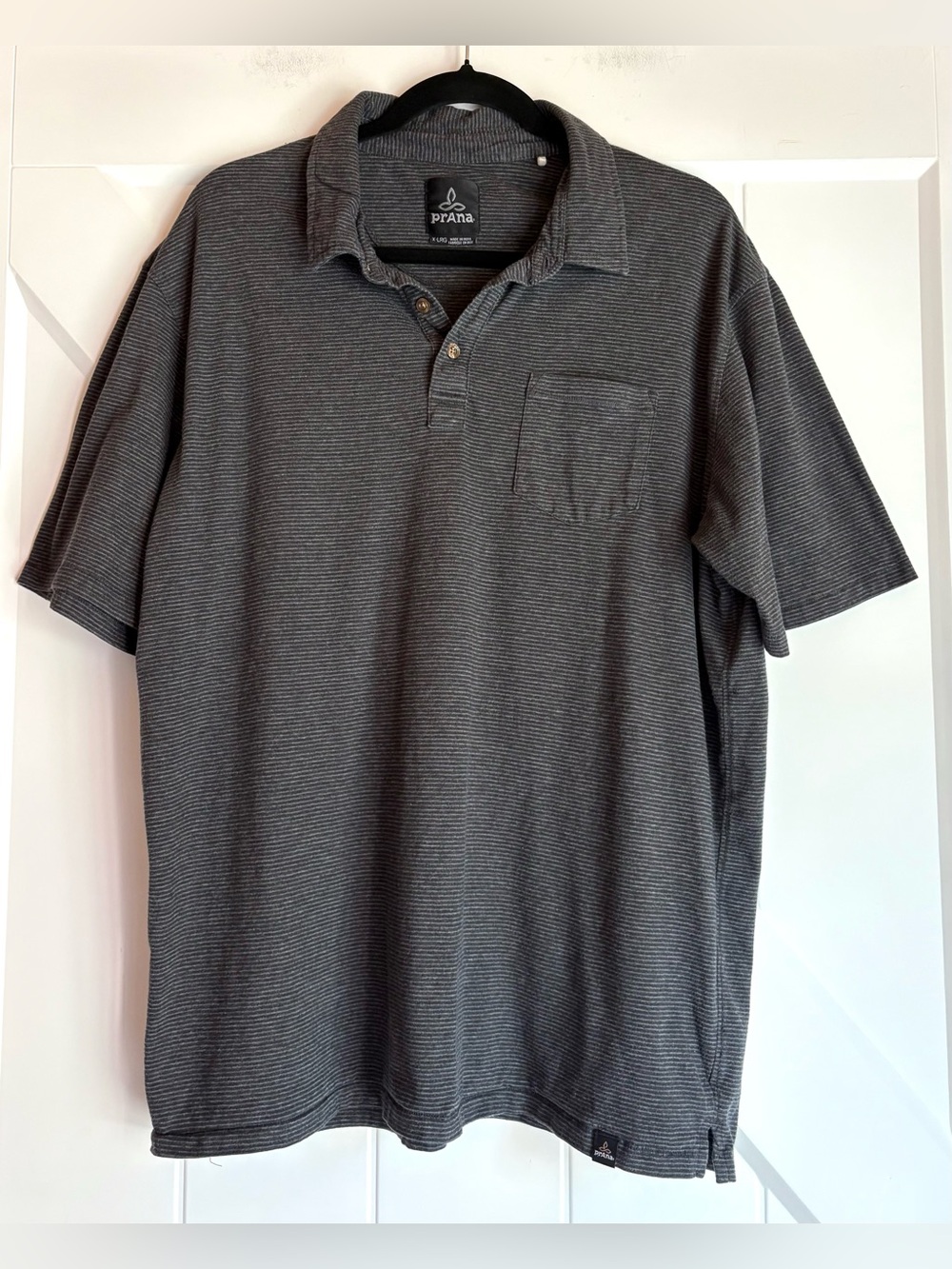 prAna Striped Polo Shirt Organic Cotton Gray Pocket Polo XL